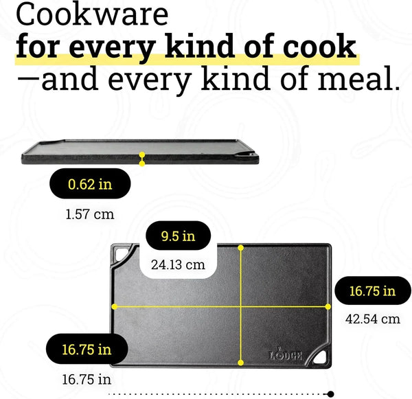 Reversible Cast Iron Grill/Griddle Pan, 16.75 X 9.5 Inches | Dual-Sided Double Burner Griddle for BBQ, Eggs, Pancakes & Burgers, Pfas-Free, Flat Top Cookware, Made in USA7