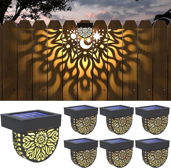 Solar Fence Lights 6 Pack Solar Deck Lights Waterproof LED Solar Powered Step Light Wall Lights Outdoor Decorations Warm Yellow Light Decorative Lighting for Garden (Black)1