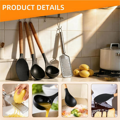 4-Piece Set,3 Silicone Cooking Spoons,1 Grater, Kitchen Utensils,Black3