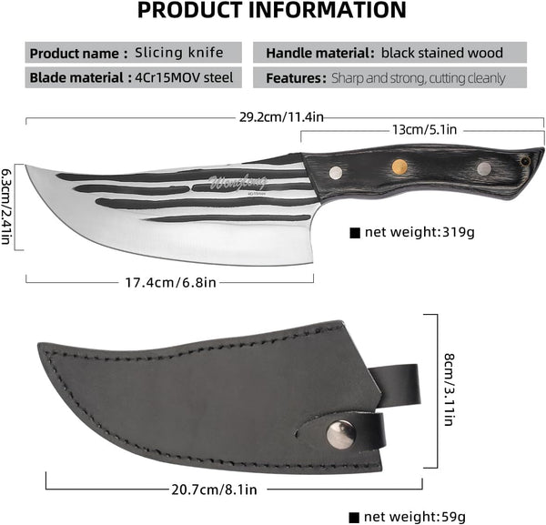 Kitchen Knife, Knives with Sheath Hand Forged Butcher Knife for Meat Cutting Cooking Meat Cleaver Chef Knives for Outdoor Camping, BBQ2