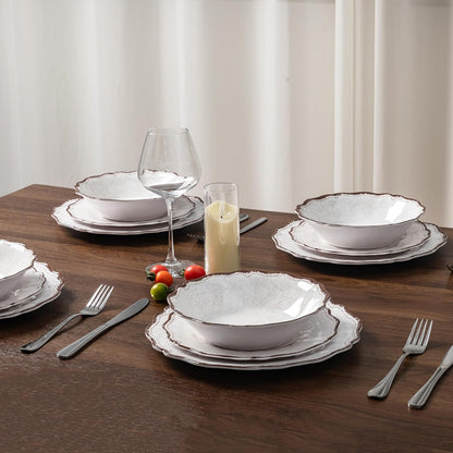 12 Piece Farmhouse Melamine Dinnerware Set, White Plate and Bowl Set5
