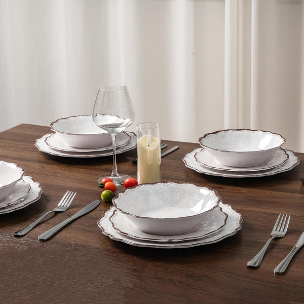 12 Piece Farmhouse Melamine Dinnerware Set, White Plate and Bowl Set5