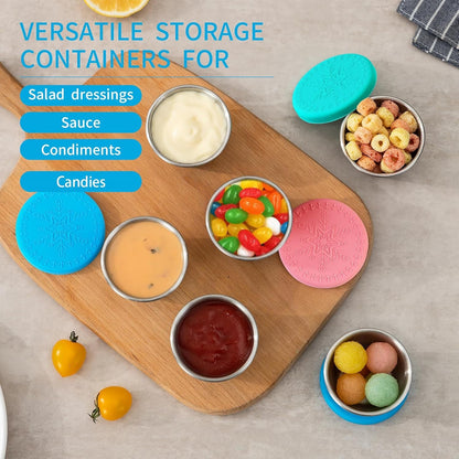 6-Pack 2.4Oz Stainless Steel Dressing Container with Silicone Lid3