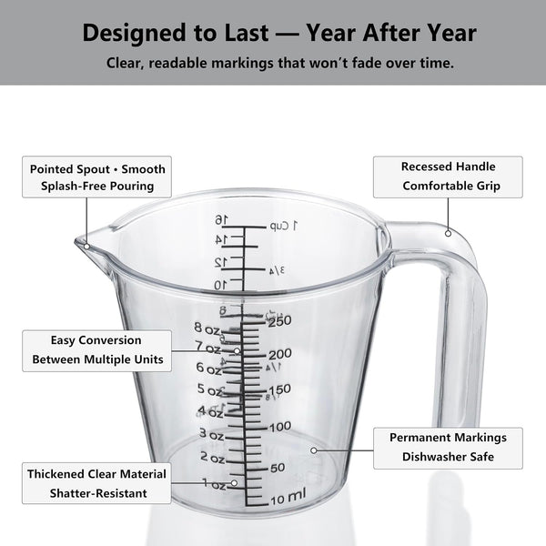 1 Cup (250Ml) Measuring Cup, Laser-Etched Oz/Cup/Ml/Tbsp, Small Plastic Measuring Cup with Handle for Baking, Hair Color & Resin5