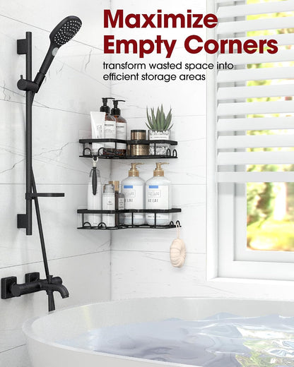 Black Corner Shower Caddy Adhesive No Drilling Bathroom Shelves2