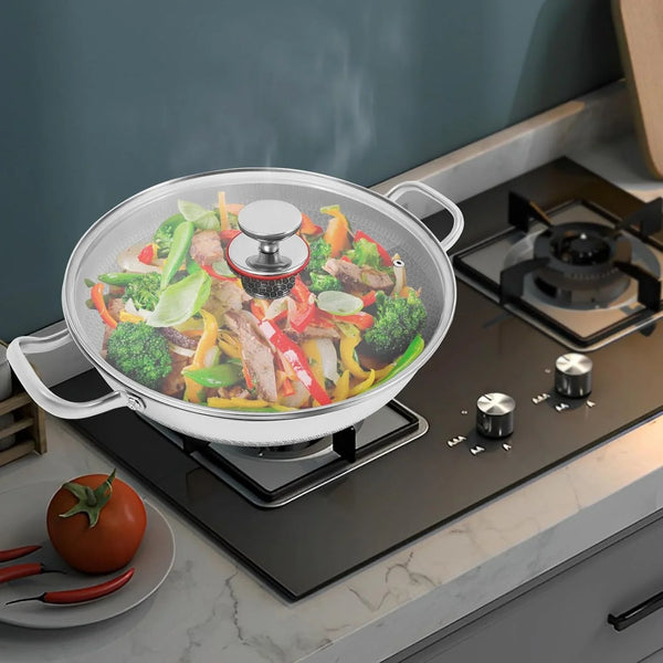 Wok Pan,Hybrid Wok with Lid,Non Stick Stainless Steel Woks & Stir-Fry Pans Nonstick Frying Pan Dishwasher and Oven Safe, Works on Induction (13 Inch)7