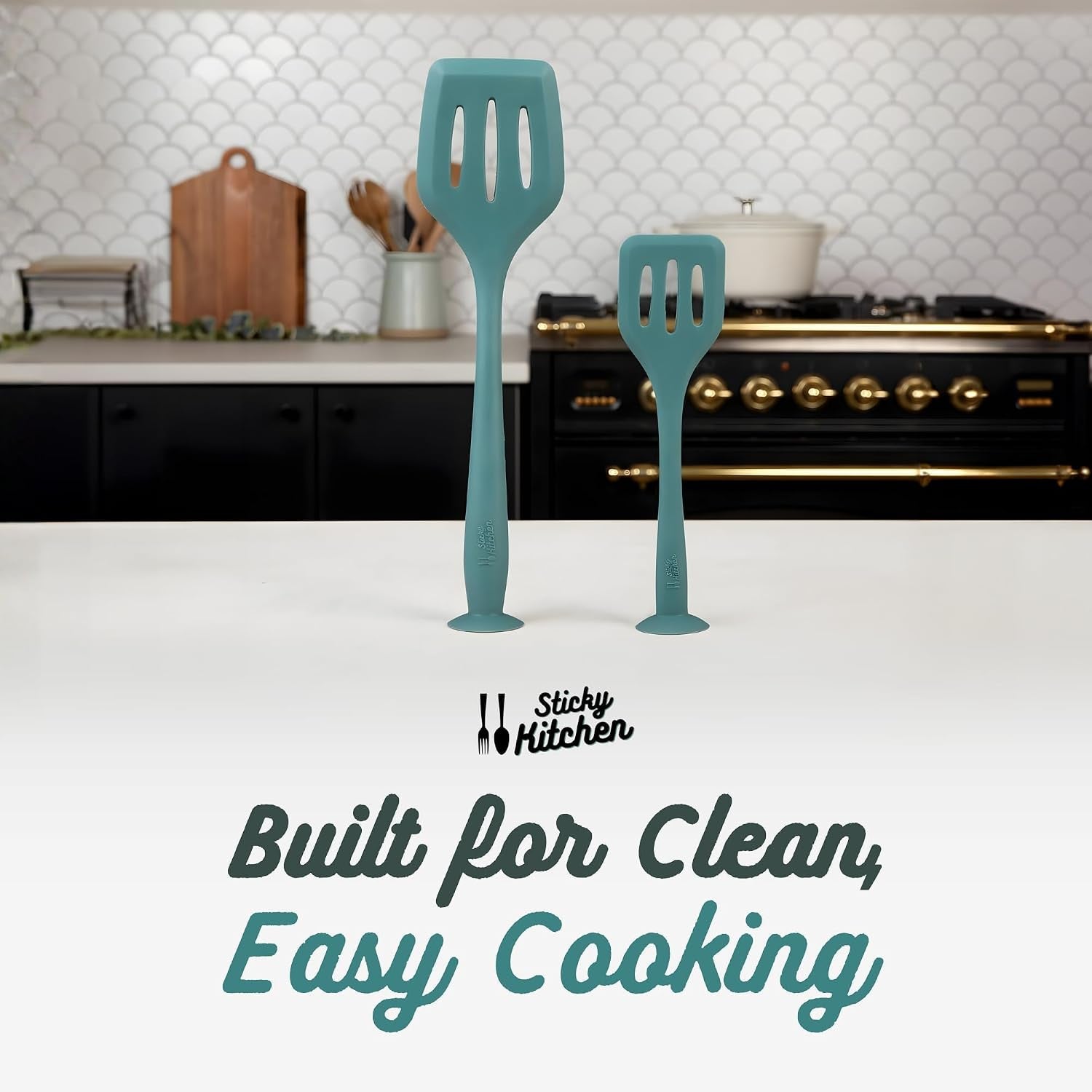 silicone-spatula-set-with-suction-cup-handle-silicone-spatulas-cooking-utensils-set-2-piece-self-standing-heat-resistant-non-stick-dishwasher-safe-teal-kitchen-utensils-patent-pending