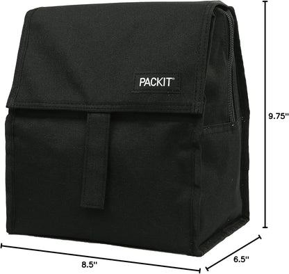 Freezable Lunch Bag, Black, Built with Ecofreeze Technology, Foldable, Reusable, Zip and Fold Closure with Buckle Handle, Perfect for School and Office Lunches11