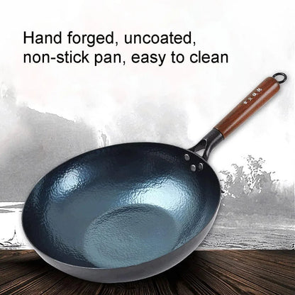 Chinese Handhammered Iron Woks and Stir Fry Pans, Flat Bottom Wok，No Coating Non-Stick, Suitable for All Kinds of Stoves (Diameter 32Cm/12.59In)5
