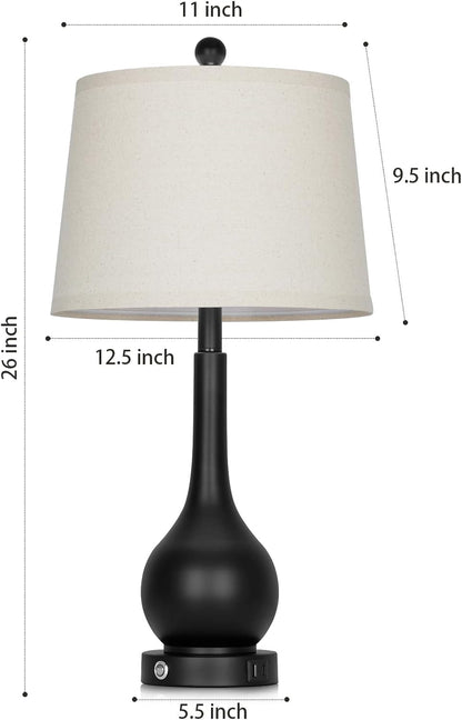 26" Black Table Lamps Set of 2, Touch Control Lamps for Living Room, 3-Way Dimmable Bedroom Bedside Lamps for Nightstands with USB A+C Port (2 LED Bulbs Included)7