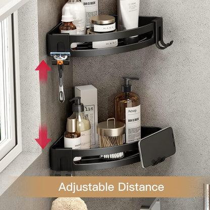Corner Shower Caddy with Razor Holder Adhesive Shower Shelf Corner No Drilling Bathroom Corner Shower Organizer Storage Rack (2-Pack, Black)8