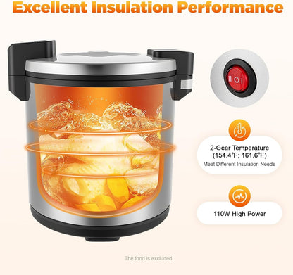 100 Cup Electric Rice Warmer with 2 Temp Settings (154°F-161°F) - Commercial Food Warmer for Rice, Soup & Dishes | Stainless Steel + Aluminum Alloy, Free Standing (Stainless Steel)5