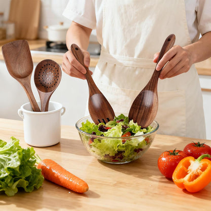 Wooden Spoons for Cooking - 7 Pieces Wooden Kitchen Utensils Set, Smooth Natural Teak Wood Utensil Set, Nonstick Heat-Resistant Cooking Utensils - Lightweight & Sturdy, Wooden Spatula for Cooking2