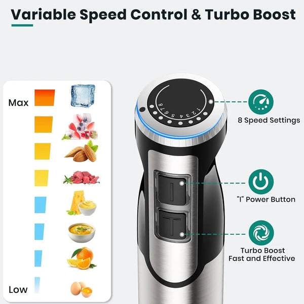 1800W Immersion Blender Handheld 4-In-1 Hand Blender, Silver | Stick Blender for Ice Crushing Smoothie, Baby Food, 8 Speed & Turbo Boost, Stainless Steel Blade with Whisk, Chopper, Beaker6
