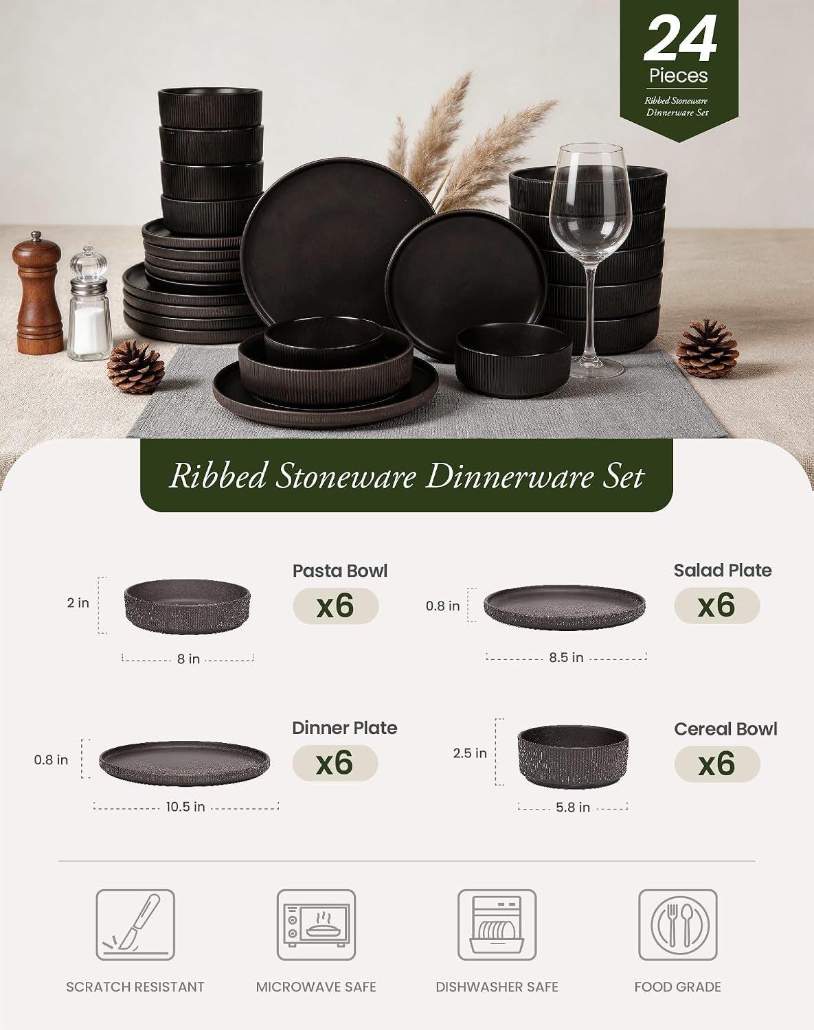 24-piece-dinnerware-set-for-6-with-bowl-ribbed-stoneware-plates-and-bowls-sets-unique-handcrafted-reactive-glaze-chip-and-scratch-resistant-dish-set-microwave-dishwasher-safe-black