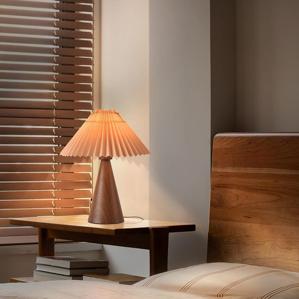 Wood Small Table Lamp, Mini Cute Table Lamp, Pleated Table Lamp,Wooden Grain Bedroom Lamps for Nightstand, Small Scalloped Lamp Shade Table Lamps for Small Spaces for Bedroom,Living Room5