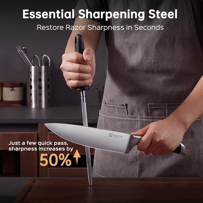 Knife Block Set, 15 Pieces Knife Set with Block, High Carbon Stainless Steel Kitchen Knife Set with Sharpener, Knives Set for Kitchen with Full Tang Triple Rivet Handle6