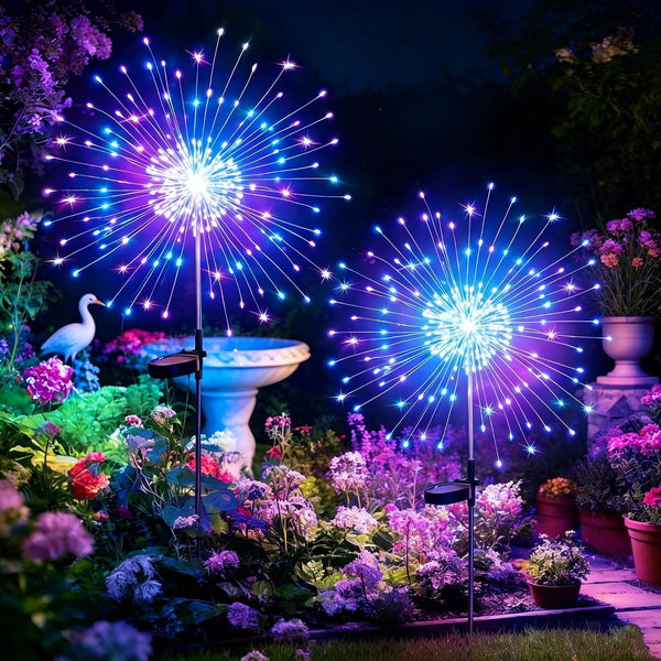 Solar Garden Lights Outdoor,Waterproof Garden, 2PC 200 LED Twinkling Firework Lights Decorative with 8 Modes,Decor for Yard Patio Pathway Lawn for Yard outside Fairy Decorative1
