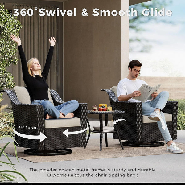 7 Piece Patio Furniture Set, Wicker Outdoor Conversation Set | Patio Chair Set with Olefin Removable Cushion, All-Weather Outdoor Couch with Deep Seat for Porch, Deck and Backyard, Beige5
