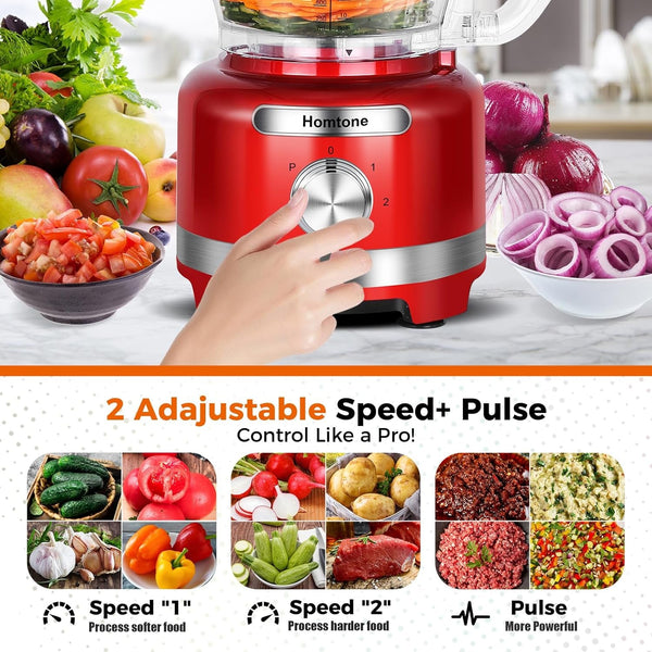 Food Processor 16 Cup Red, 9-In-1 Veggie Chopper for Home Meal Prep | Large Food Processor, Shred, Slice, French Fries Cut, Cheese Grate, Meat Chop, Dough Knead, Emulsify, for Salad, Salsa, Bread2