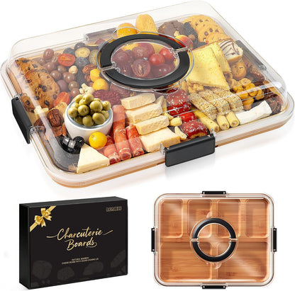 Portable Charcuterie Boards with Lid, Cheese, Veggie & Snack Tray | Clear Lid Keeps Food Fresh, Travel Portable Board for Kitchen, Picnic and Party, House Warming Gifts New Home1