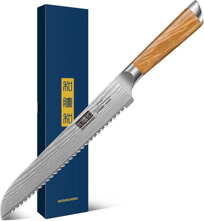 Damascus Bread Knife 8", Sharp Serrated for Homemade Sourdough1