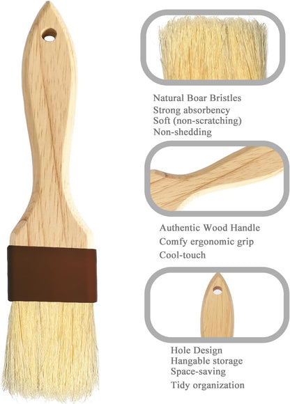 Basting Brush-Pastry Brush,Oil Brush for Cooking,Boar Bristles BBQ Brushes for Grill,Beech Wooden Handle Food Brush for Baking/Spreading Marinade/Sauce/Butter/Egg/Kitchen Baster Brushes(1.5 1 Inch)4
