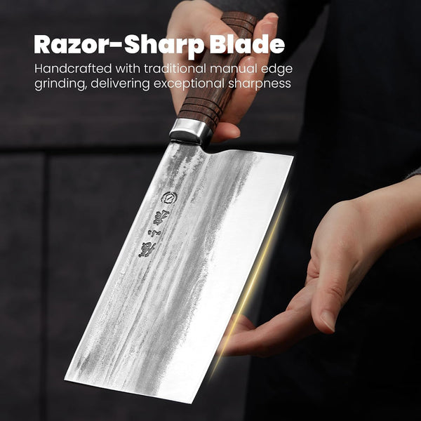 Meat Bone Cleaver Knife Heavy Duty, Hand Forged Butcher with Sheath for Kitchen Outdoor Camping BBQ Gift for Men5