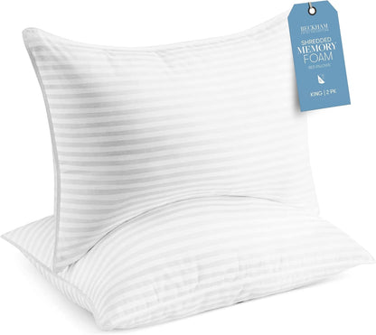 Beckham Hotel Collection King Size Memory Foam (Adjustable Fill) Bed Pillows Set of 2 - Cooling Shredded Foam Pillow for Back, Stomach or Side Sleepers1