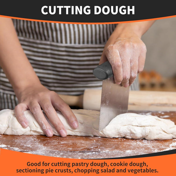 Bench Scraper & Chopper for Kitchen - Ideal Baking Essential Utensil,Stainless Steel Pastry/Dough/Food Cutter Tool for Cake Pizza Bread,Cooking - 1 Pack,Black3