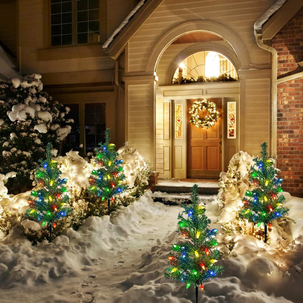 Upgraded 4-Pack Solar Christmas Garden Stake Lights, Decorative Xmas Tree Solar Christmas Yard Stake Outdoor Waterproof Pathway Lights for Garden Patio Yard Decorations9