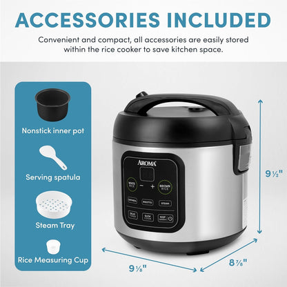 Housewares ARC-994SB Rice & Grain Cooker Slow Cook, Steam, Oatmeal, Risotto, 8-Cup Cooked/4-Cup Uncooked/2Qt, Stainless Steel6