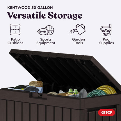 Keter Kentwood 50 Gal Outdoor Storage Box and Patio Side Table | Brown, Resin, Compact, Weatherproof, Lockable, Durable, Easy Assembly, Organization, Patio Cushions Storage4