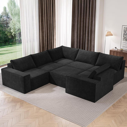 143.7" Large Boneless Sectional Couch, 7 Seater Sofas, Black8