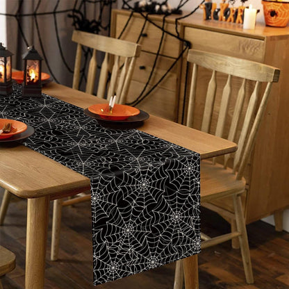 Halloween Table Runner Spider Web Black Linen Table Runners for Seasonal Holidays Indoor Outdoor Kitchen Dining Party Home Decor 13 X 108 Inch4