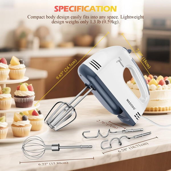 7-Speed Electric Hand Mixer – Portable Food Mixer Kitchen Mixer with 304 *(1X Whisk, 2X Beater, 2X Dough Hook) for Baking Cakes, Cream, Cookies, WHITE4