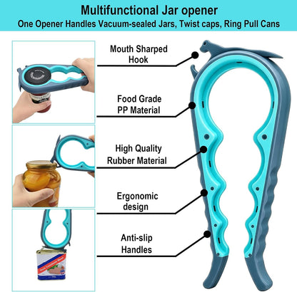Jar Opener for Weak Hands, Seniors with Arthritis, 5 in 1 Bottle Opener | Multi-Use Lid Opener Set with Non-Slip Rubber Gripper Pad & Wine Opener, Great for Senior Parents, Grandparents or Loved Ones4