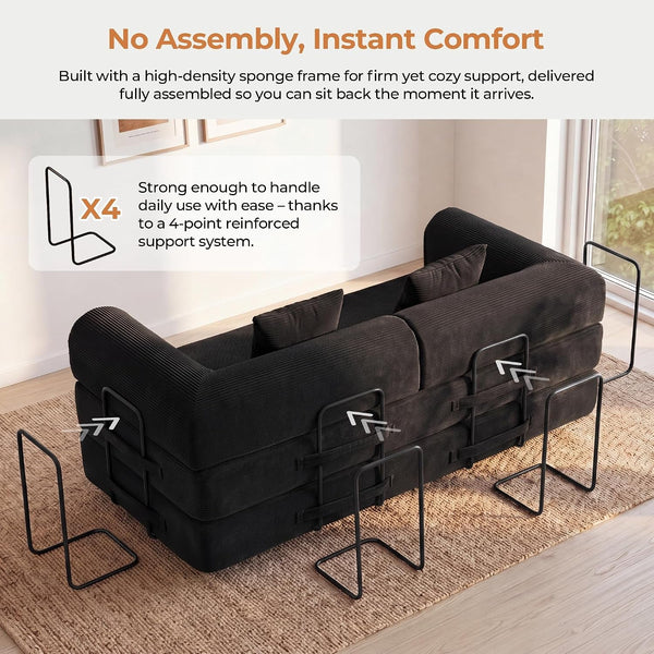 79" Convertible Futon Sofa Bed, Boneless Couch for Living Room6