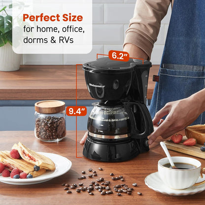 EHC4128 Automatic 4-Cup Drip Coffee Maker, Black | Glass Carafe, Pause N Serve, Reusable Filter, On/Off Switch, and Keep Warm with Water Level Indicator4