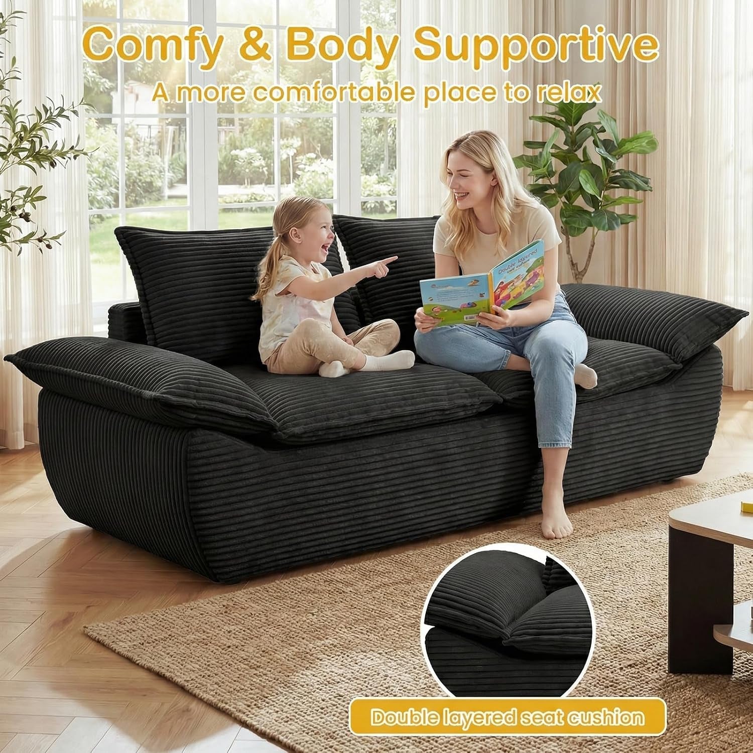56-boneless-loveseat-sofa-2-seater-black-boneless-sofa-with-removable-cushions-2-pillows-small-couch-boneless-compress-foam-sofa-for-living-room-apartments-office