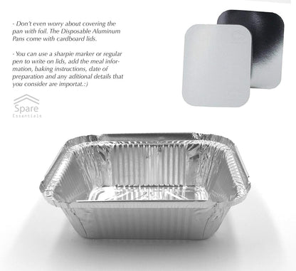55 Pack - Aluminum Pan/Containers with Lids/Foil Containers/Aluminum Pans with Lids/Take Out Containers/Disposable Pans/Aluminum Foil Food Containers/Freezer Meals Containers (1 LB)8