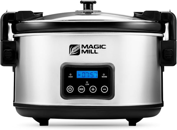 8.5 Quart Extra Large Programmable Slow Cooker with Digital Adjustable 20 Hour Timer, 3 Cooking Settings, Brushed Stainless Steel, with Intelligent Lid Lock1