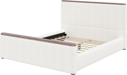 Modern Queen Size Floor Upholstered Bed with High Headboard, White5