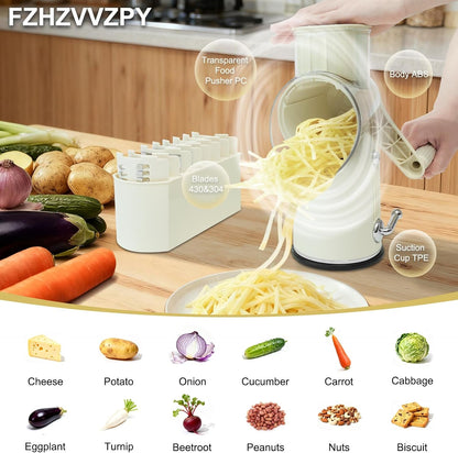 5-In-1 Rotary Cheese Grater and Vegetable Slicer with Suction Base, White3