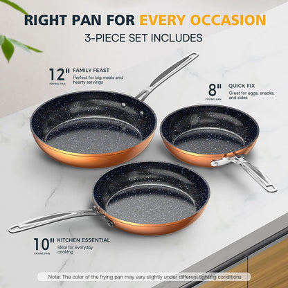 3-Piece 8”, 10”, 12” Forged Lightweight Frying Pan Set, Cozy Blue | G10 Healthy Duralon Blue Ceramic Ultra Non-Stick, Ergonomic Stay-Cool Handles, Induction-Ready & Works on All Cooktops3