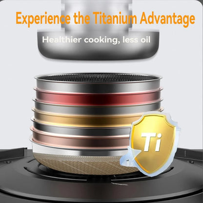 Titanium Hammered Wok with Double Handles, 2026 New Frying Pans Nonstick, Non-Stick Wok, Scratch-Resistant Non Stick Titanium Pans for Cooking,With Lid,14.17In4