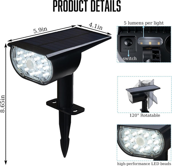 Solar Lights Outdoor, Christmas Lights Outdoor,4 Pack Cool White Landscape Spotlights with 3 Lighting Modes, Waterproof Solar Powered Pathway Lights Outside6