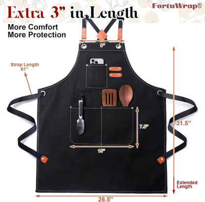 Chef Cotton Canvas Apron for Men Women with Pockets | Cross Back Design-Comfortable Apron for Cooking BBQ Baking Gardening Kitchen Barber Woodworking Grilling Crafting2
