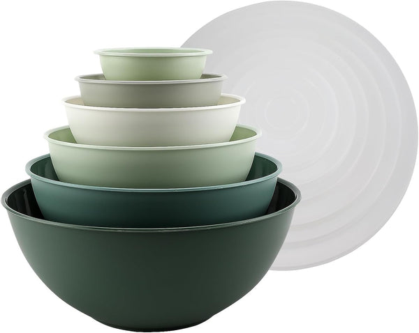 Mixing Bowls with Lids - 12 Piece Plastic Nesting Bowls Set Includes 6 Prep Bowls and 6 Lids, Microwave Safe Mixing Bowl Set, Sage1