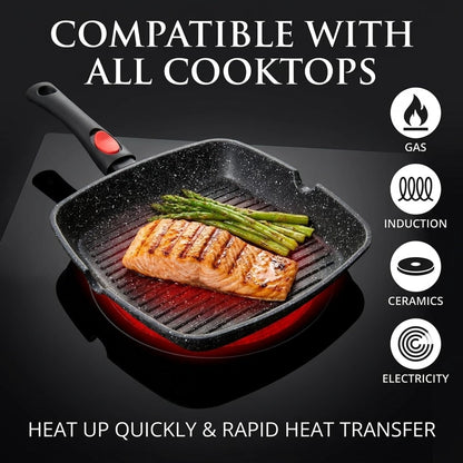Grill Pan for Indoor Cooking 11Inch Nonstick Square Grill Pan | RV Induction Griddle Pan with Removable Handle for Gas, Electric & Ceramic Stovetops, Oven Safe Skillet with Pour Spouts4